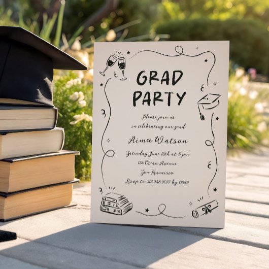 Hand-Drawn Scribble Doodles Graduation Party  招待状