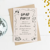 Hand-Drawn Scribble Doodles Graduation Party  招待状