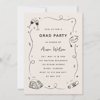 Hand-Drawn Scribble Doodles Graduation Party 招待状