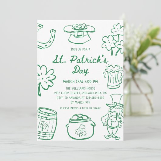 Hand Drawn Scribble Doodles St Patrick's Day Invit 招待状 (スタンド正面)