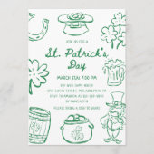 Hand Drawn Scribble Doodles St Patrick's Day Invit 招待状 (正面)