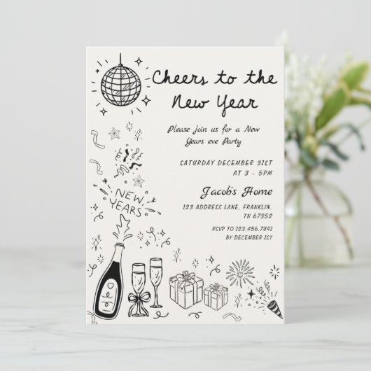  Hand Drawn scribble New Year’s Eve Party 招待状 (スタンド正面)
