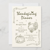 Hand Drawn Scribble Pumpkin Turkey Thanksgiving  招待状 (正面)