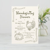 Hand Drawn Scribble Pumpkin Turkey Thanksgiving  招待状 (スタンド正面)