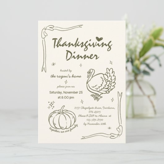 Hand Drawn Scribble Pumpkin Turkey Thanksgiving  招待状 (スタンド正面)