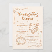 Hand Drawn Scribble Pumpkin Turkey Thanksgiving  招待状 (正面)