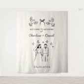 Hand Drawn Scribble Wedding Welcome タペストリー (正面)