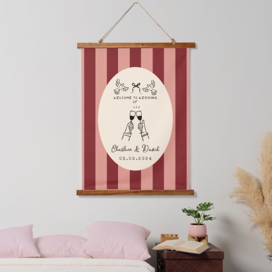 Hand Drawn Scribble Wedding Welcome Sign 吊り下げ型タペストリー (寝室)