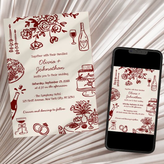 Hand Drawn Scribbles/Doodles Wedding Invitation 招待状