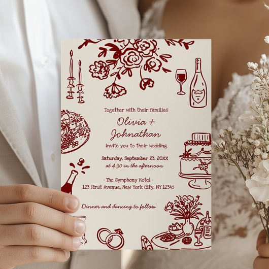 Hand Drawn Scribbles/Doodles Wedding Invitation 招待状