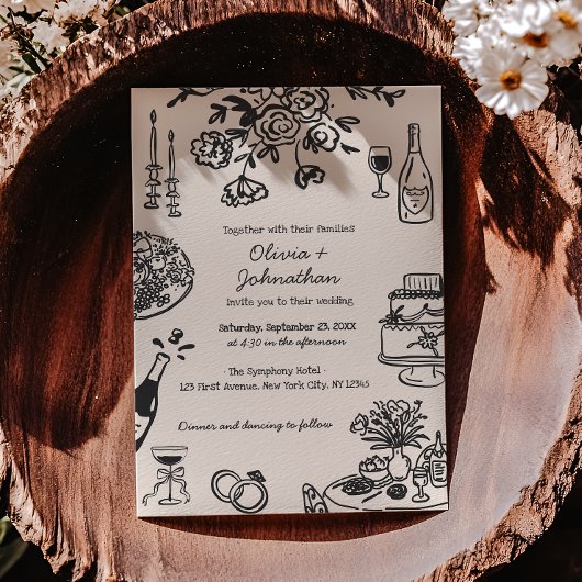 Hand Drawn Scribbles/Doodles Wedding Invitation 招待状