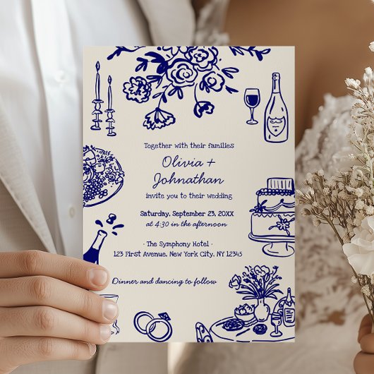 Hand Drawn Scribbles/Doodles Wedding Invitation 招待状
