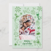Hand Drawn Scribbly Glitter Green Merry Christmas 招待状 (正面)
