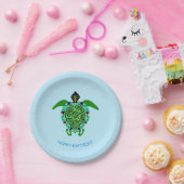 Hand drawn  Sea TURTLE - Happy Birthday - Wildlife ペーパープレート (パーティー)