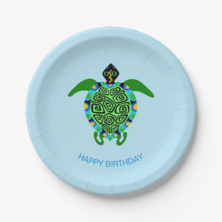 Hand drawn  Sea TURTLE - Happy Birthday - Wildlife ペーパープレート