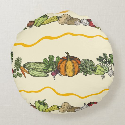 Hand drawn seamless pattern of natural vegetables  ラウンドクッション (裏面)