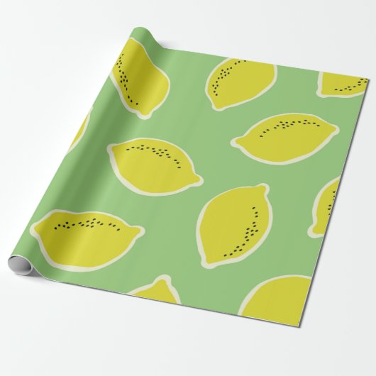 Hand drawn seamless pattern with lemons in yellow, ラッピングペーパー (アンロールド)