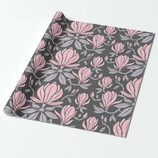 Hand-drawn seamless pattern with magnolia flowers. ラッピングペーパー (アンロールド)