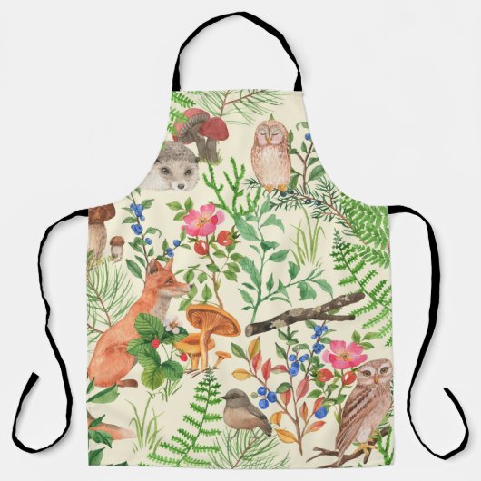 Hand drawn seamless pattern with watercolor forest エプロン (正面)