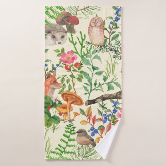 Hand drawn seamless pattern with watercolor forest バスタオル (バスタオル)