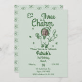 Hand Drawn Shamrock Any Age with Photo Birthday 招待状 (正面/裏面)