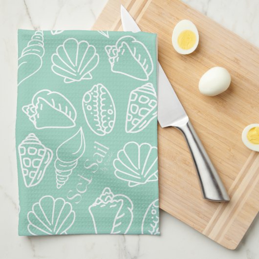 Hand-drawn Shell Patterned Kitchen Towel キッチンタオル (四つ折り)