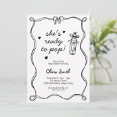 Hand drawn She's Ready to Pop Soda Baby Shower 招待状 (スタンド正面)