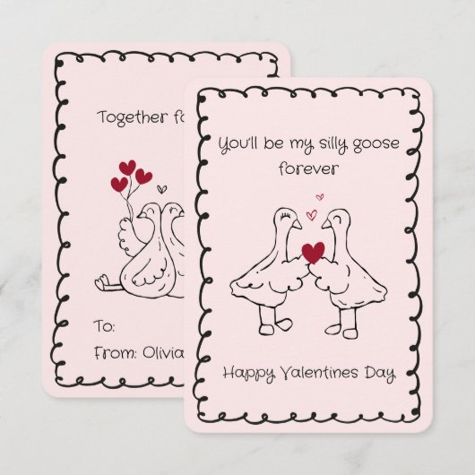 Hand Drawn Silly Goose Funny Saying Valentines Day ノートカード (正面/裏面)