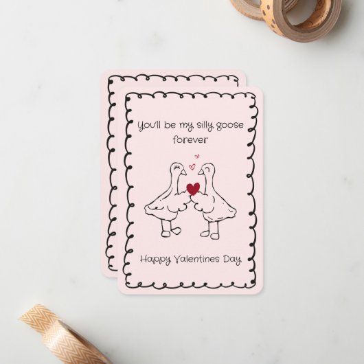 Hand Drawn Silly Goose Funny Saying Valentines Day ノートカード (正面/裏面インサイチュ)