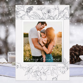 Hand Drawn Silver & White Floral Christmas 箔シーズンカード