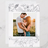 Hand Drawn Silver & White Floral Christmas 箔シーズンカード