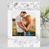 Hand Drawn Silver & White Floral Christmas 箔シーズンカード