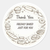 Hand-Drawn Sketch bakery Thank You ラウンドシール (正面)