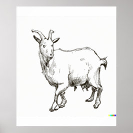 hand drawn sketch of sheep in Ukiyo-E Style art ポスター