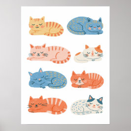 Hand-Drawn Sleepy Cats Clip Art Sheet | Cute Cat ポスター