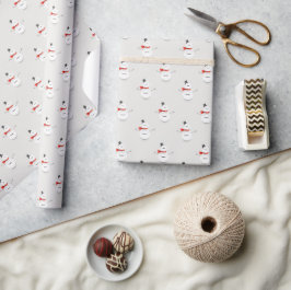 Hand-Drawn Snowman on Grey Winter Wrapping Paper ラッピングペーパー