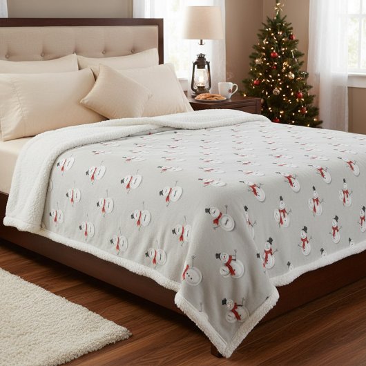 Hand-Drawn Snowmen on Grey Winter  シェルパブランケット