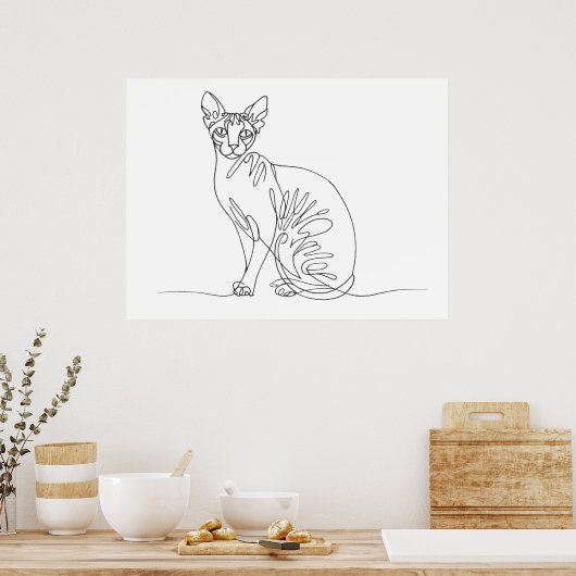 Hand Drawn Sphynx Cat - Minimalist Line Art ポスター (キッチン)