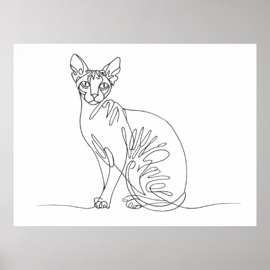 Hand Drawn Sphynx Cat - Minimalist Line Art ポスター (正面)