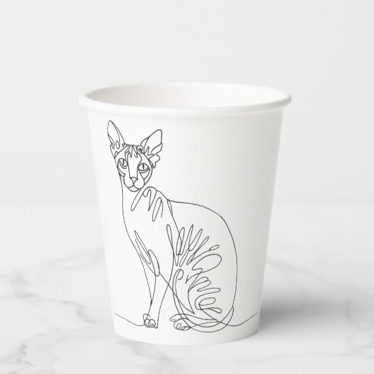 Hand Drawn Sphynx Cat - Minimalist Line Art 紙コップ (正面)