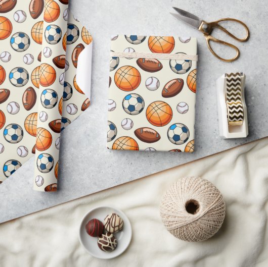 Hand drawn Sports Balls Wrapping Paper ラッピングペーパー (クラフト)