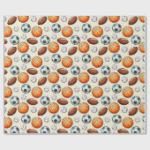 Hand drawn Sports Balls Wrapping Paper ラッピングペーパー (フラット)