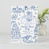 Hand Drawn Squiggle Doodles Christmas Party Invita 招待状 (スタンド正面)