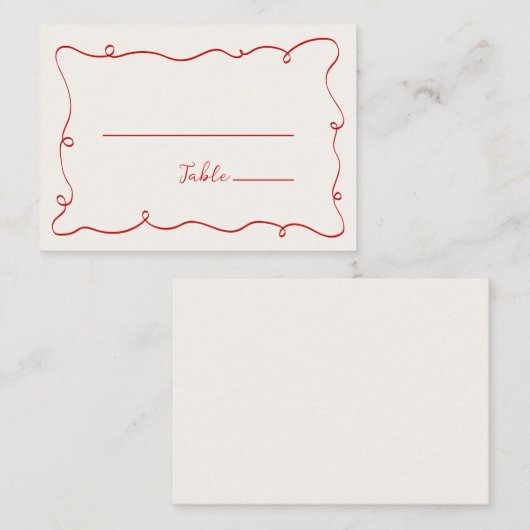 Hand Drawn Squiggle Frame Red プレイスカード (正面/裏面)