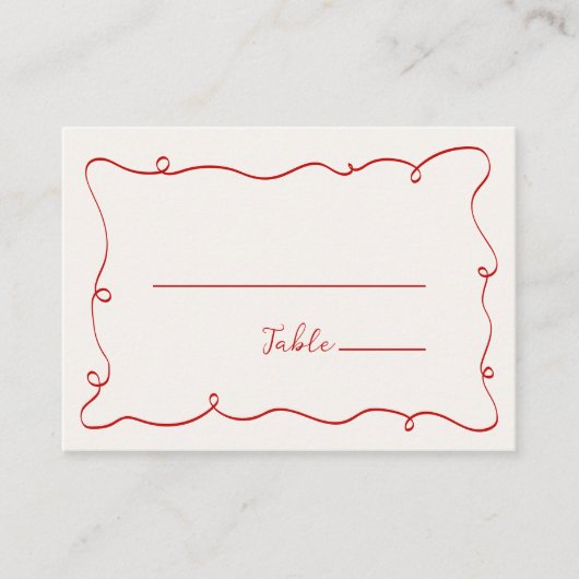 Hand Drawn Squiggle Frame Red プレイスカード (正面)