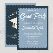 Hand Drawn Squiggly Frame Navy Graduation Party 招待状 (正面/裏面)