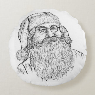 Hand-Drawn Stippled Santa Claus Round Throw Pillow ラウンドクッション