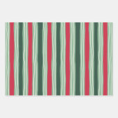 Hand Drawn Striped Forest Green and Red Holiday ラッピングペーパーシート (正面)