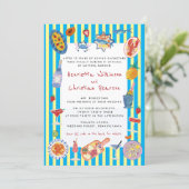 hand drawn summer seafood wedding  Celebration  招待状 (スタンド正面)