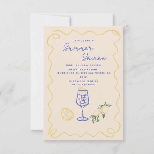 Hand Drawn Summer Soiree Drinks Cocktail Party  招待状 (正面)